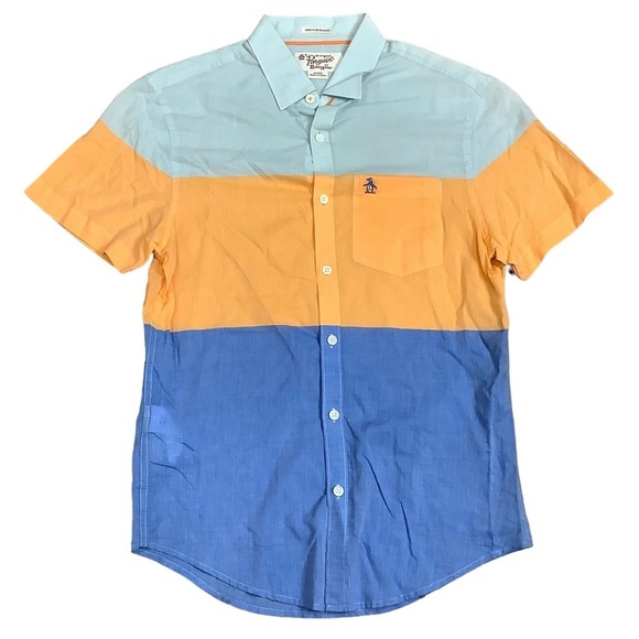 Men's Penguin Small Button Front Shirt Block Colors Short Sleeve Casual NWOT - Picture 3 of 11